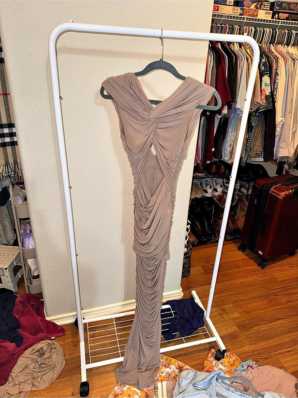 Ronny Kobo Nasha Maxi Dress Ruched Cutout Tan Size Medium